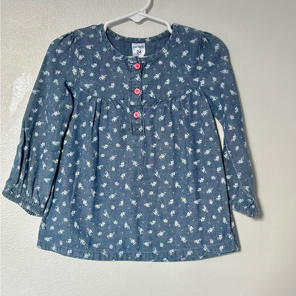 Carter's Girls' Blue Floral Long-Sleeve Top - 24M